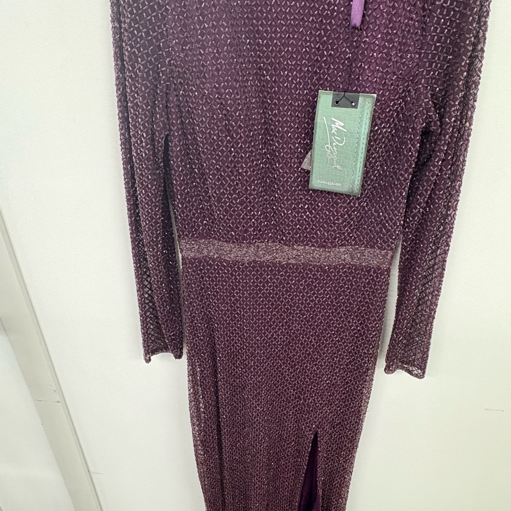 Mac Duggal Textured Purple Long Sleeve Dress
